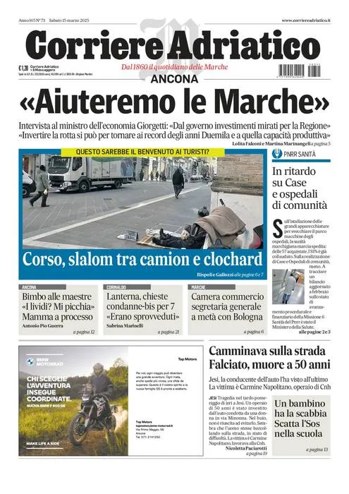 Prima-pagina-corriere adriatico-edizione-di-oggi-15-03-2025
